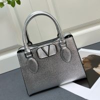 Valentino Small Vsling Top-Handle Bag In Grainy Calfskin Silver