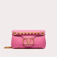 Valentino Stud Sign Shoulder Bag In Nappa Leather Pink