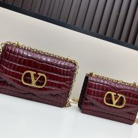 Valentino Vain Shoulder Bag In Crocodile Embossed Leather Red