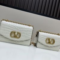 Valentino Vain Shoulder Bag In Crocodile Embossed Leather White