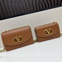 Valentino Vain Shoulder Bag In Shiny Calfskin Brown