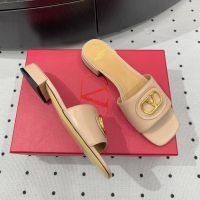 Valentino Vlogo Plaque Slides 20MM Women Calfskin Apricot