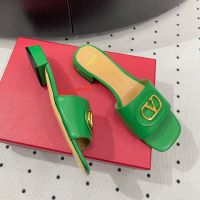 Valentino Vlogo Plaque Slides 20MM Women Calfskin Green