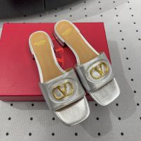 Valentino Vlogo Plaque Slides 20MM Women Calfskin Silver