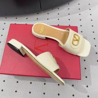 Valentino Vlogo Plaque Slides 20MM Women Calfskin White