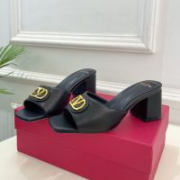 Valentino Vlogo Plaque Slides 60MM Women Calfskin Black
