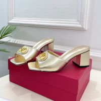 Valentino Vlogo Plaque Slides 60MM Women Calfskin Gold