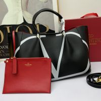 Valentino VLogo Escape Tote In Calfskin Black/White