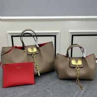 Valentino VLogo Escape Tote In Grainy Calfskin Khaki