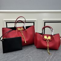 Valentino VLogo Escape Tote In Grainy Calfskin Red