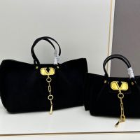 Valentino VLogo Escape Tote In Suede Black