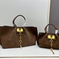 Valentino VLogo Escape Tote In Suede Brown