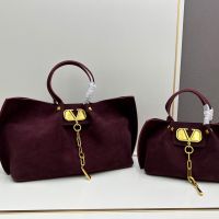 Valentino VLogo Escape Tote In Suede Burgundy