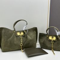 Valentino VLogo Escape Tote In Suede Green