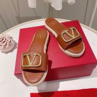 Valentino VLogo Signature Platform Slides Women Grained Calfskin Brown