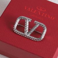 Valentino VLogo Signature Brooch In Metal With Swarovski Crystals Silver