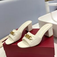 Valentino VLogo Chain Thick-Heeled Slides Women Calfskin White