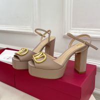 Valentino Vlogo Signature Platform Sandals 115MM Women Calfskin Khaki