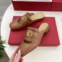 Valentino Vlogo Signature Moccasin Mules 25MM Women Fringed Calfskin Brown