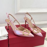 Valentino VLogo Signature Slingback Pumps 80MM with Strass Logo Women Calfskin Pink