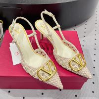 Valentino VLogo Signature Slingback Pumps 80MM Women Woven Leather Cherry