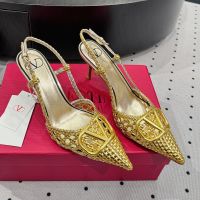 Valentino VLogo Signature Slingback Pumps 80MM Women Woven Leather Gold