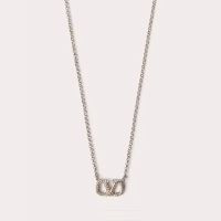 Valentino VLogo Signature Necklace In Metal with Crystals Silver