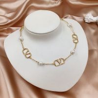 Valentino VLogo Signature Necklace In Metal With VLogos and Pearls Gold