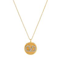 Valentino VLogo Signature Pendant Necklace In Metal with Crystals Gold