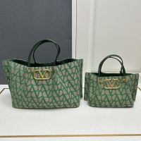 Valentino Shopping Bag In Toile Iconographe Fabric Green