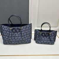 Valentino Shopping Bag In Toile Iconographe Fabric Navy Blue