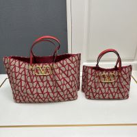 Valentino Shopping Bag In Toile Iconographe Fabric Red