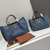 Valentino Shopping Bag In Toile Iconographe Denim Blue