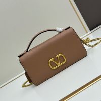 Valentino Vlogo Signature Wallet with Chain Strap In Grainy Calfskin Khaki